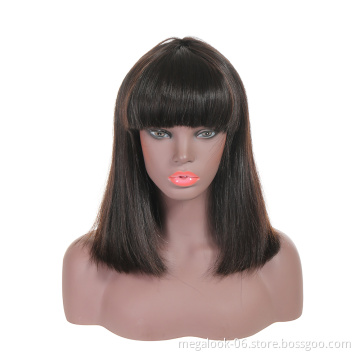 OEM 12 Inch Brazilian Hair Cuticle Aligned 100% Original Human Hair Machine Made Lace Wigs With Bangs